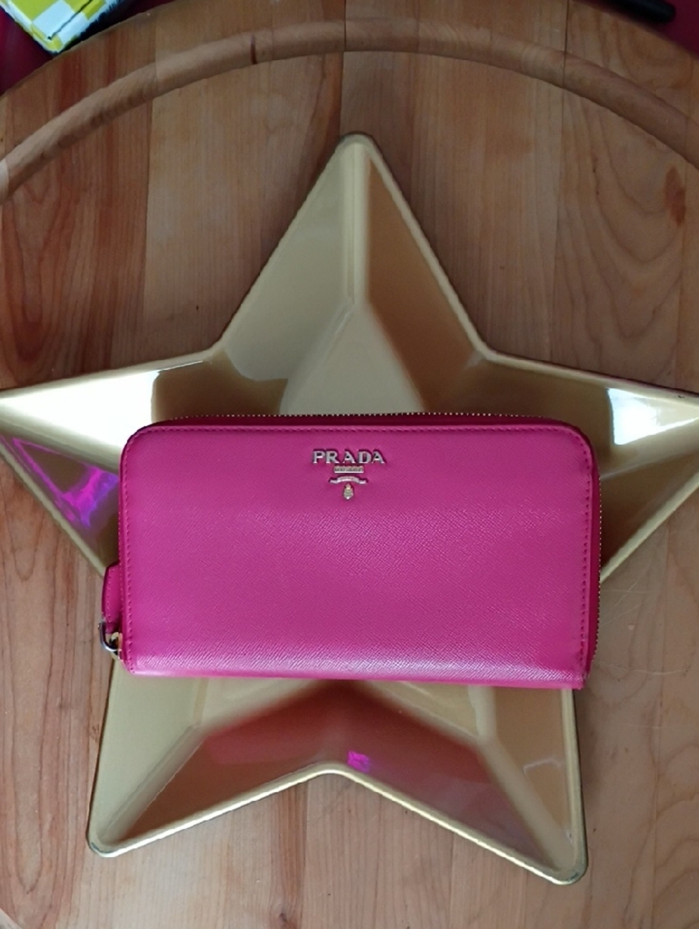 Prada Pink Saffiano Zip Wallet
